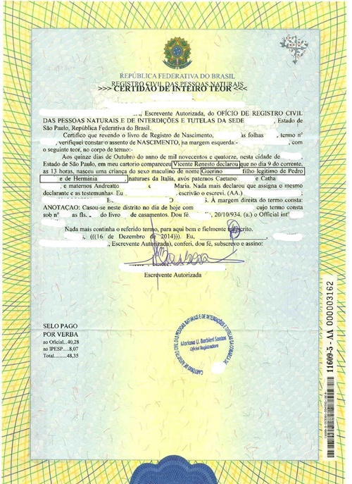 Documentos para obter a cidadania italiana